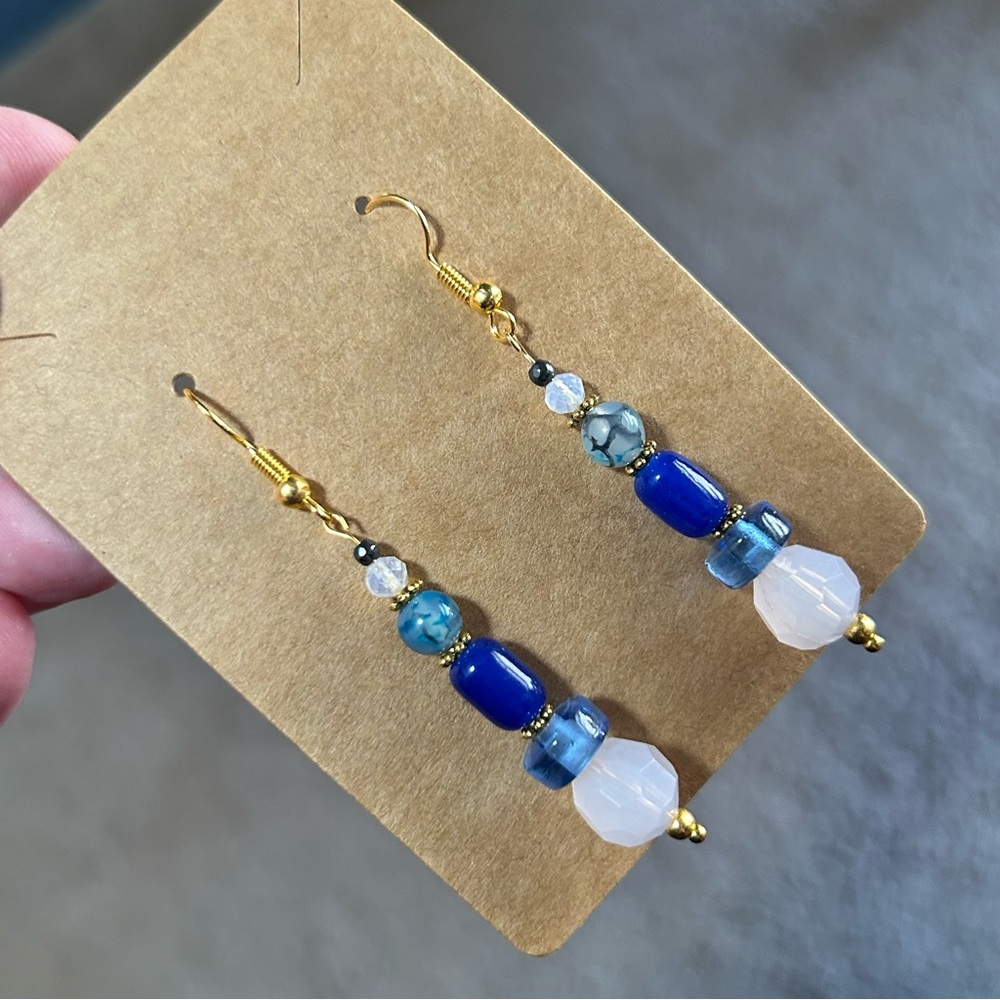 Handcrafted vintage bead cat eye glass faceted hematite earrings